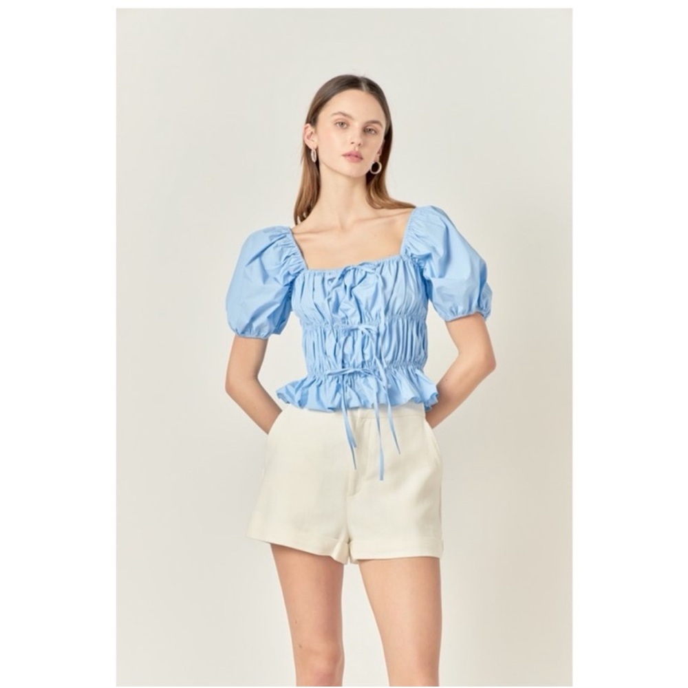 #222 Blue Puff Sleeve Top
